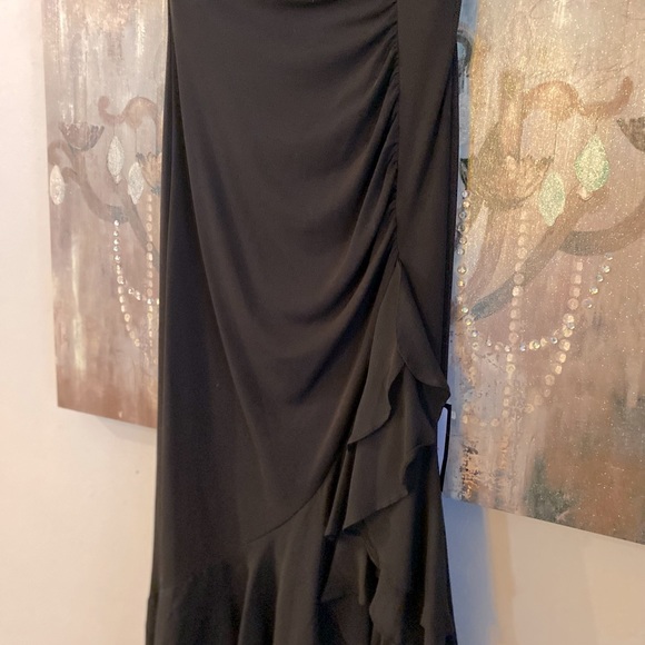NWT BCBGMAXAZRIA Black Strapless Formal Ruched with Cascading Ruffles Down Side - Picture 12 of 12